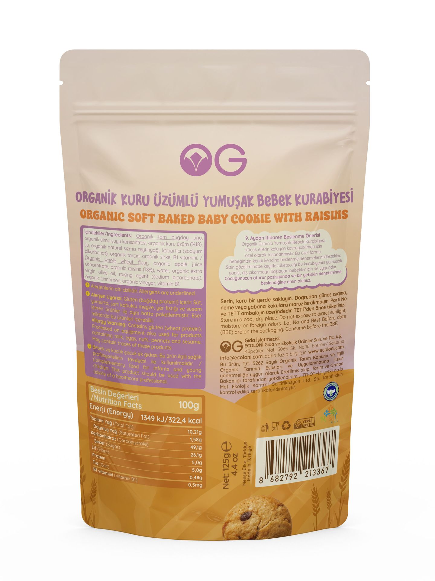 Og Natural Organik Yumuşak Bebek Kurabiyesi 125gr - Görsel 3