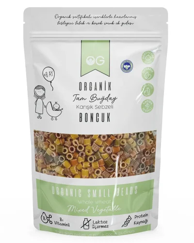 Og Natural Organik Karışık Sebzeli Tam Buğday Boncuk Makarna 200 Gr +8 Ay