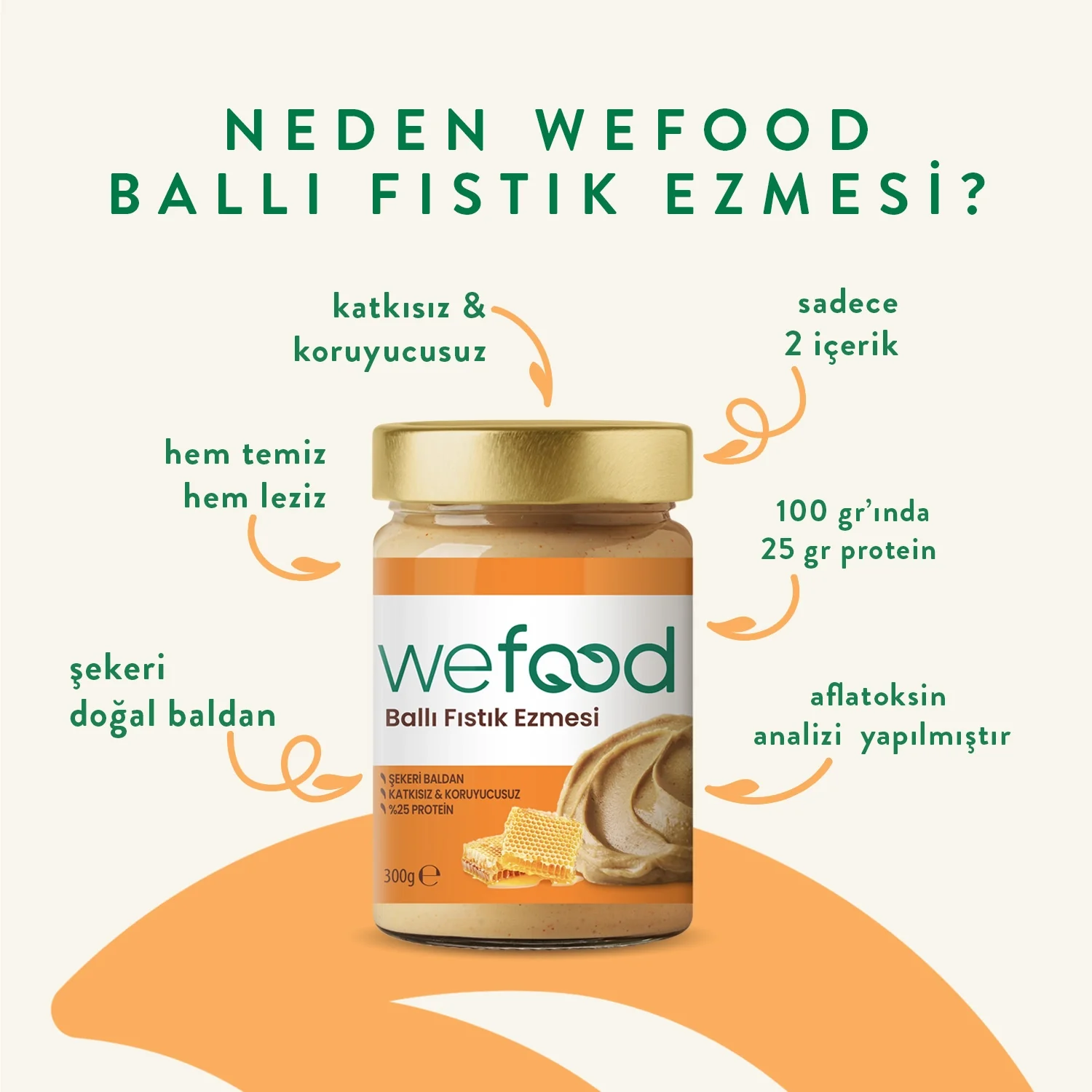 Wefood Şekersiz Ham Ballı Fıstık Ezmesi 300 gr (Fıstık Parçacıklı) - Görsel 3